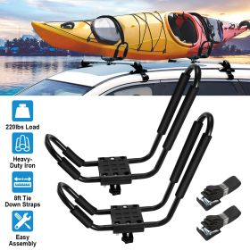 1 Pair Universal J-Bar Kayak Carrier 220LBS Load Heavy Duty Canoe Car Top Mount Carrier Roof Rack with 2Pcs Tie Down Straps